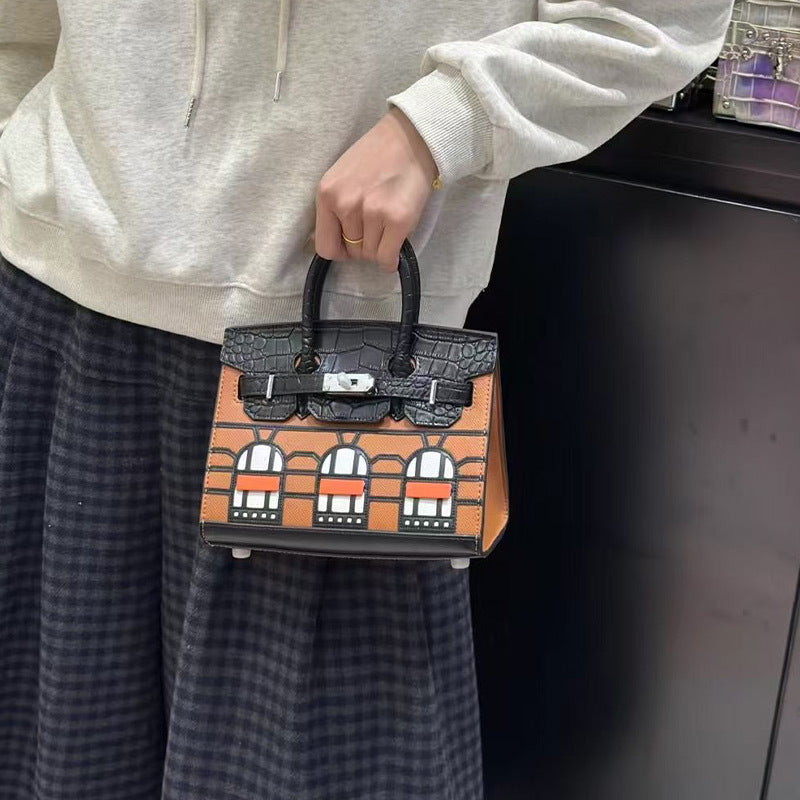 Vintage Small House Kelly-Style Handbag for Women, Exquisite Two-Tone Crossbody Purse, Niche Designer Top-Handle Bag with Retro Charm