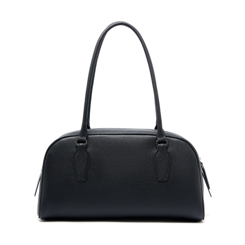 New Spring Row Boston Bowling Bag in Genuine Leather, Premium Shoulder Top Handle Underarm Purse, Chic Handbag for Women