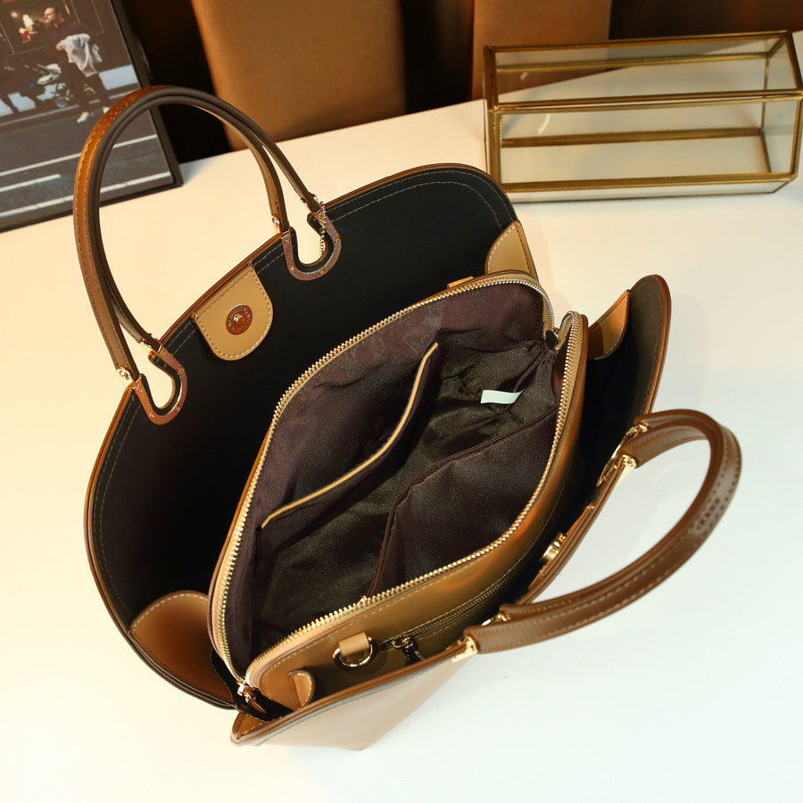 Color-Block Shell Bag for Women Large Capacity Top Handle Shoulder Crossbody Purse, Elegant Contrast Design with Versatile Everyday Appeal