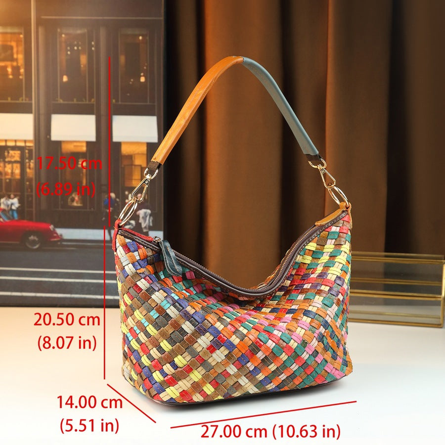 New Arrival Woven Basket Tote Bag for Women, A High-Quality Contrast Color Commuter Underarm Handbag with Large Capacity & Elegant Style