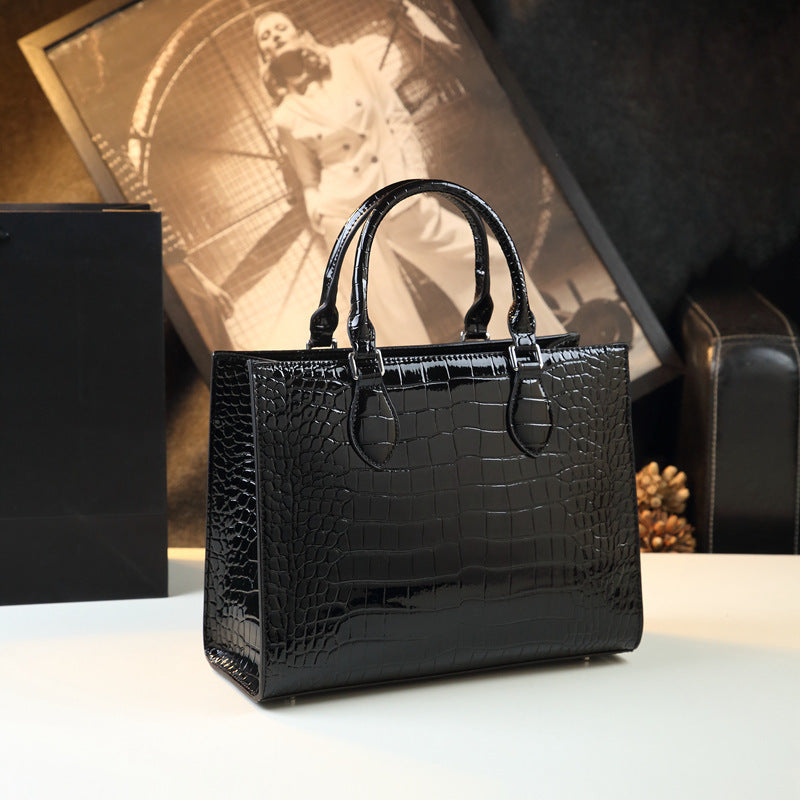 New Arrival High-End Croc-Effect Genuine Leather Bag for Women, A Large Capacity Top-Handle Shoulder Crossbody Handbag with Premium Design, Perfect for Moms