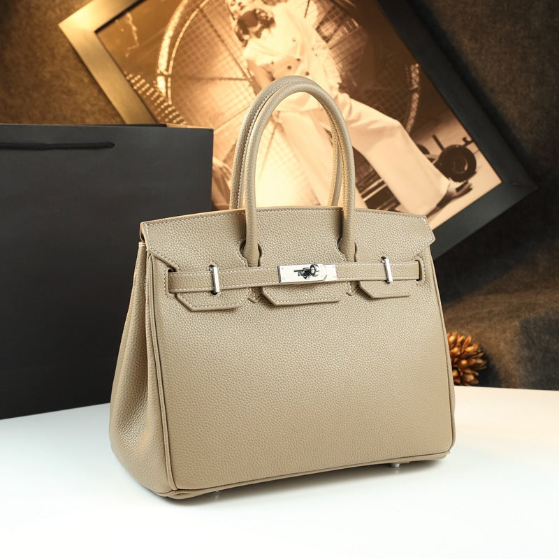 New Arrival Pebbled Leather Birkin-Inspired Tote Bag for Women, Large Capacity Turn-Lock Shoulder Crossbody Handbag with Light Luxury Style, Perfect Commuter Purse for Work & Everyday