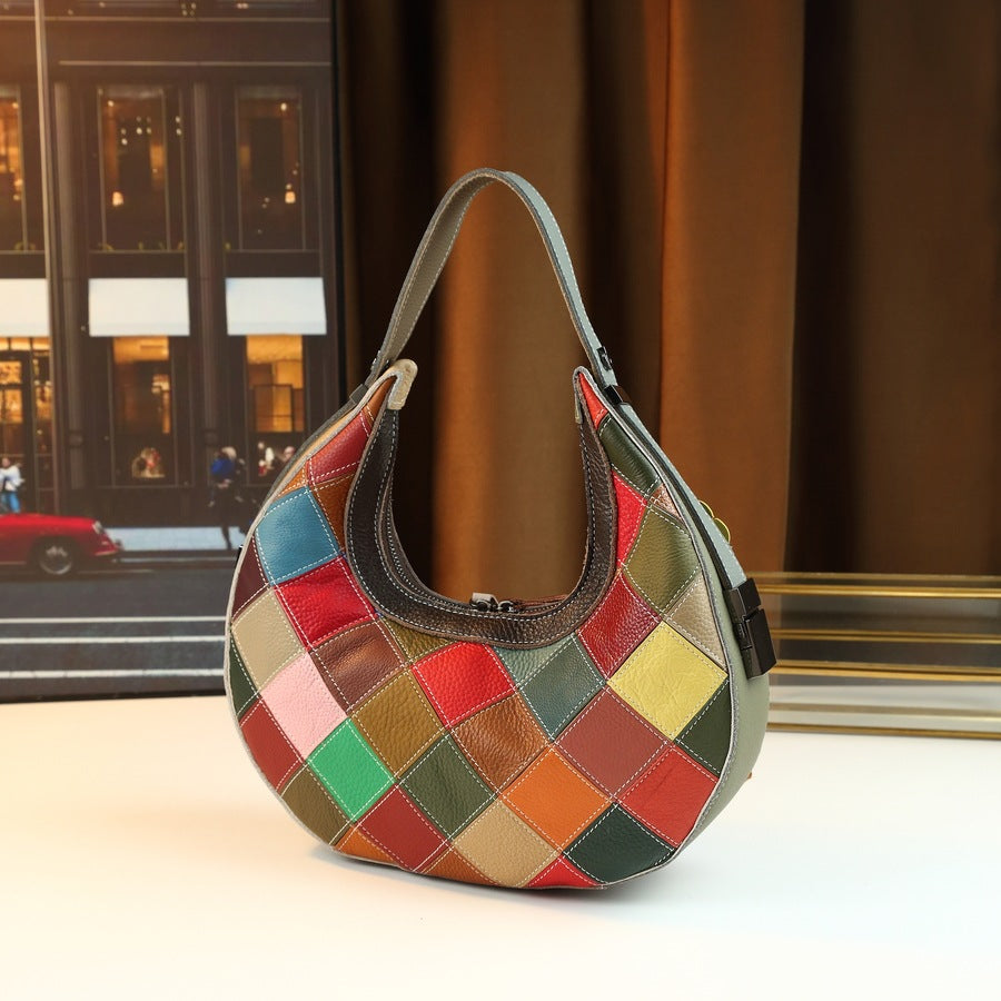 New Arrival Handmade Floral Genuine Leather Bag for Women, A Colorful Flower Patchwork Shoulder Crossbody Top-Handle Handbag with Unique Design