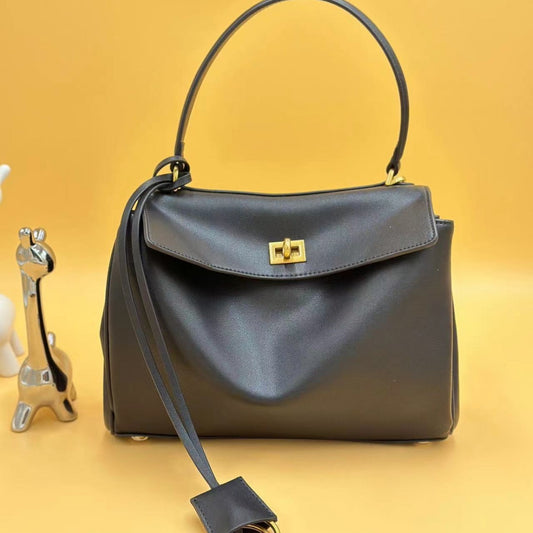 Genuine Leather Rodeo Style Handbag for Women, Premium Lock Buckle Underarm Shoulder Crossbody Purse, Casual Commute Kelly-Style Bag for Ladies