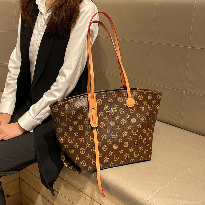 Premium Monogram Print Tote Bag for Women | New Large-Capacity Top-Handle Underarm Handbag with High-End Texture | Spacious Versatile Purse for Work, Errands & Travel | Chic Everyday Carryall with Timeless Sophisticated Style