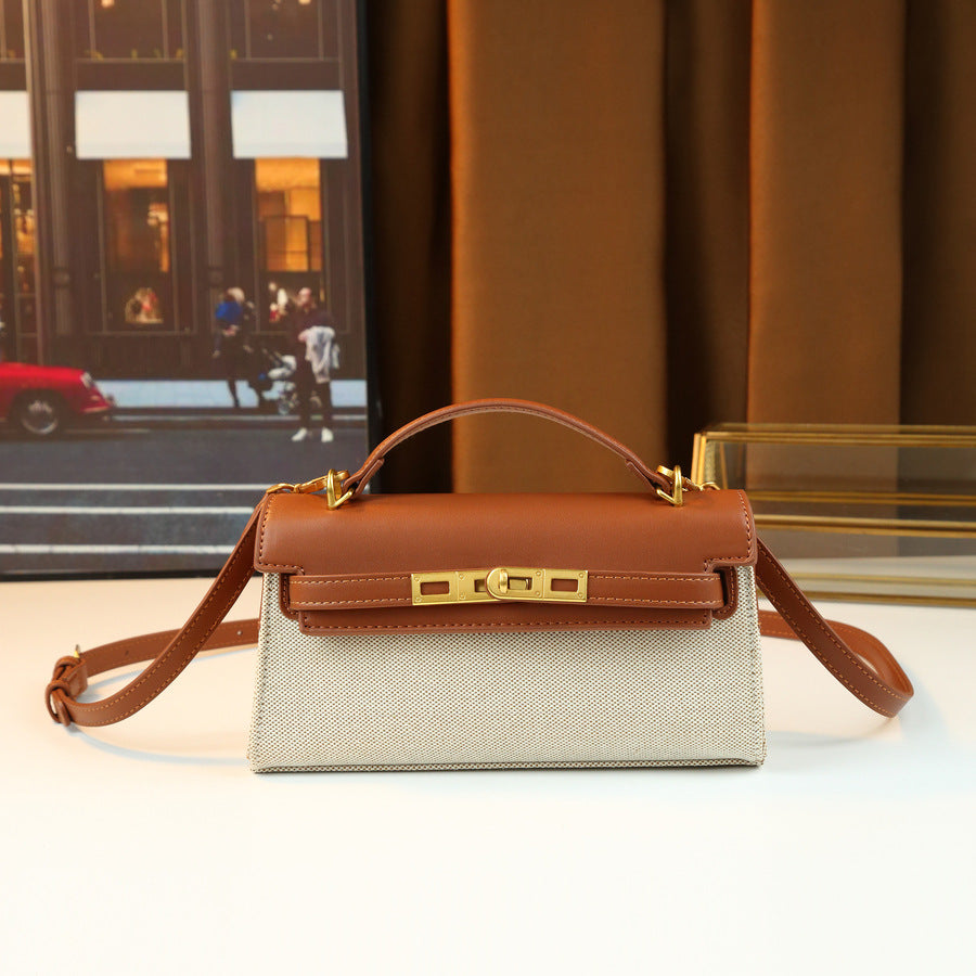 Chic Korean Style Light Luxury Croc-Effect Kelly-Inspired Handbag for Women, A Small Exquisite Top-Handle Bag with Turn-Lock Design & Premium Feel