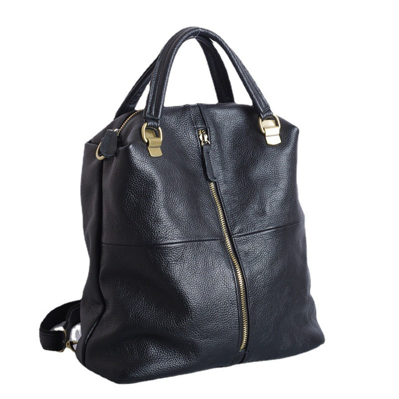 Premium Soft Top-Layer Cowhide Leather Backpack for Women | Black Versatile Large-Capacity Daypack with Multi-Use Functionality | Fashionable Commuter Bag for Work, Travel & Everyday Chic | Spacious Lightweight Rucksack with Timeless Style & Durable