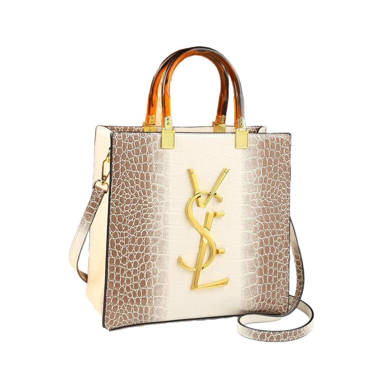 New Arrival Croc-Effect Genuine Leather Bag for Women, An Elegant Large Capacity Commuter Crossbody Top-Handle Handbag Perfect for Moms