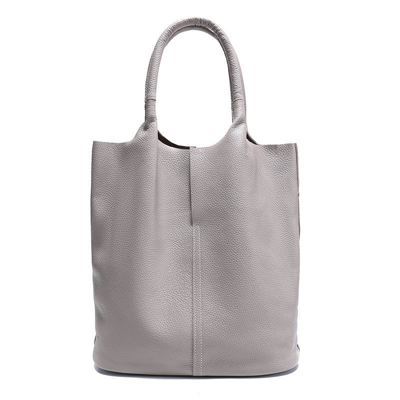 Top Layer Cowhide Tote Bag for Women Large Capacity Shoulder Handbag, Minimalist Pebble Grain Purse with Versatile Everyday Style
