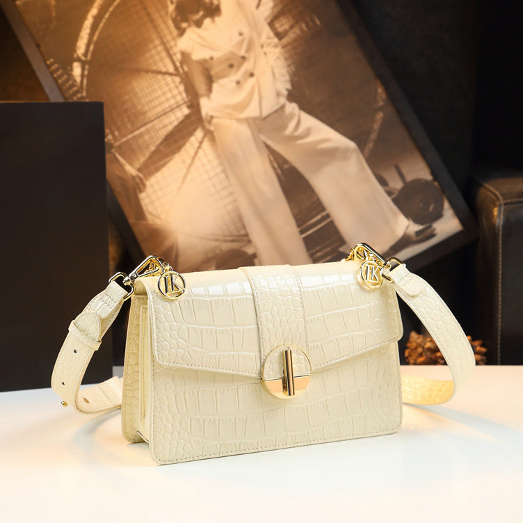 New Arrival Croc-Effect Genuine Leather Small Square Bag for Women, A Patent Leather Top-Handle Crossbody Shoulder Handbag with Fashionable Stylish Design