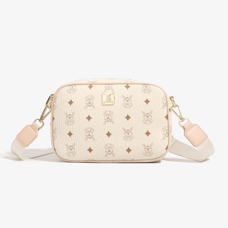 Genuine Leather Bear Print Crossbody Bag for Women, New Spring Summer Ins Style Casual Shoulder Purse, Versatile Fashionable Handbag for Ladies