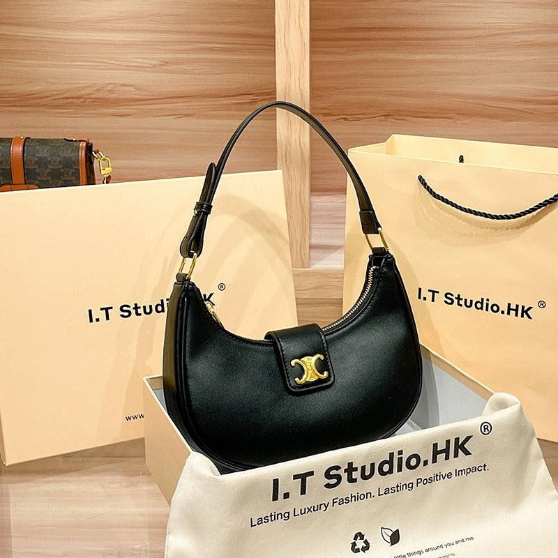 Genuine Leather Underarm Handbag for Women, New Fall Winter Trendy Small Top Handle Crossbody Purse, Versatile Casual Bag for Ladies