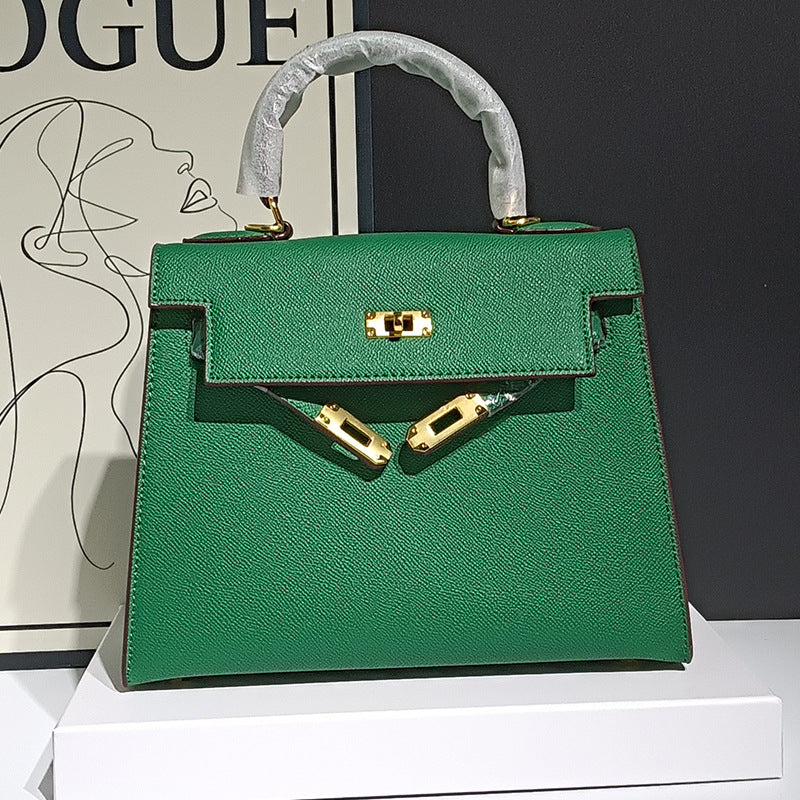 Genuine Leather Palm Texture Kelly-Style Bag for Women, High-Quality Shoulder Crossbody Top Handle Purse, Minimalist Versatile Square Handbag for Ladies