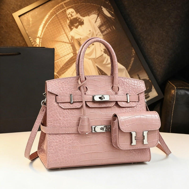 New Croc-Embossed Large Tote Bag for Women, Faux Leather Platinum-Style Top-Handle Handbag, Light Luxury Kelly-Inspired Shoulder Crossbody Purse for Work Commute