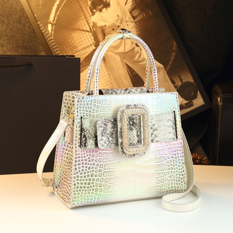 New Arrival Croc-Effect Genuine Leather Handbag for Women, An Elegant Top-Handle Shoulder Crossbody Bag with Premium Design, Perfect for Middle-Aged Moms