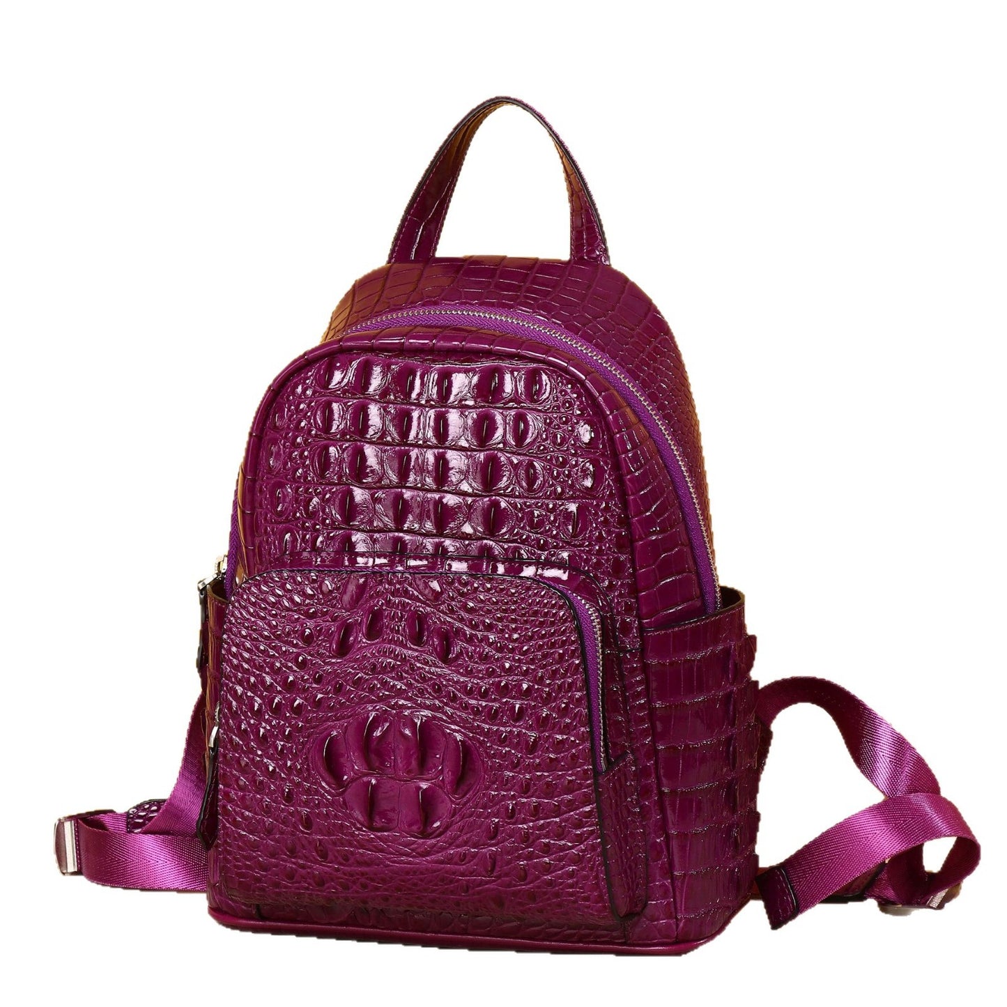 New Arrival Classic Croc-Effect Purple Backpack for Women, A Trendy Outdoor Laptop Daypack with Fashionable Cool Design, Perfect for Daily & Travel