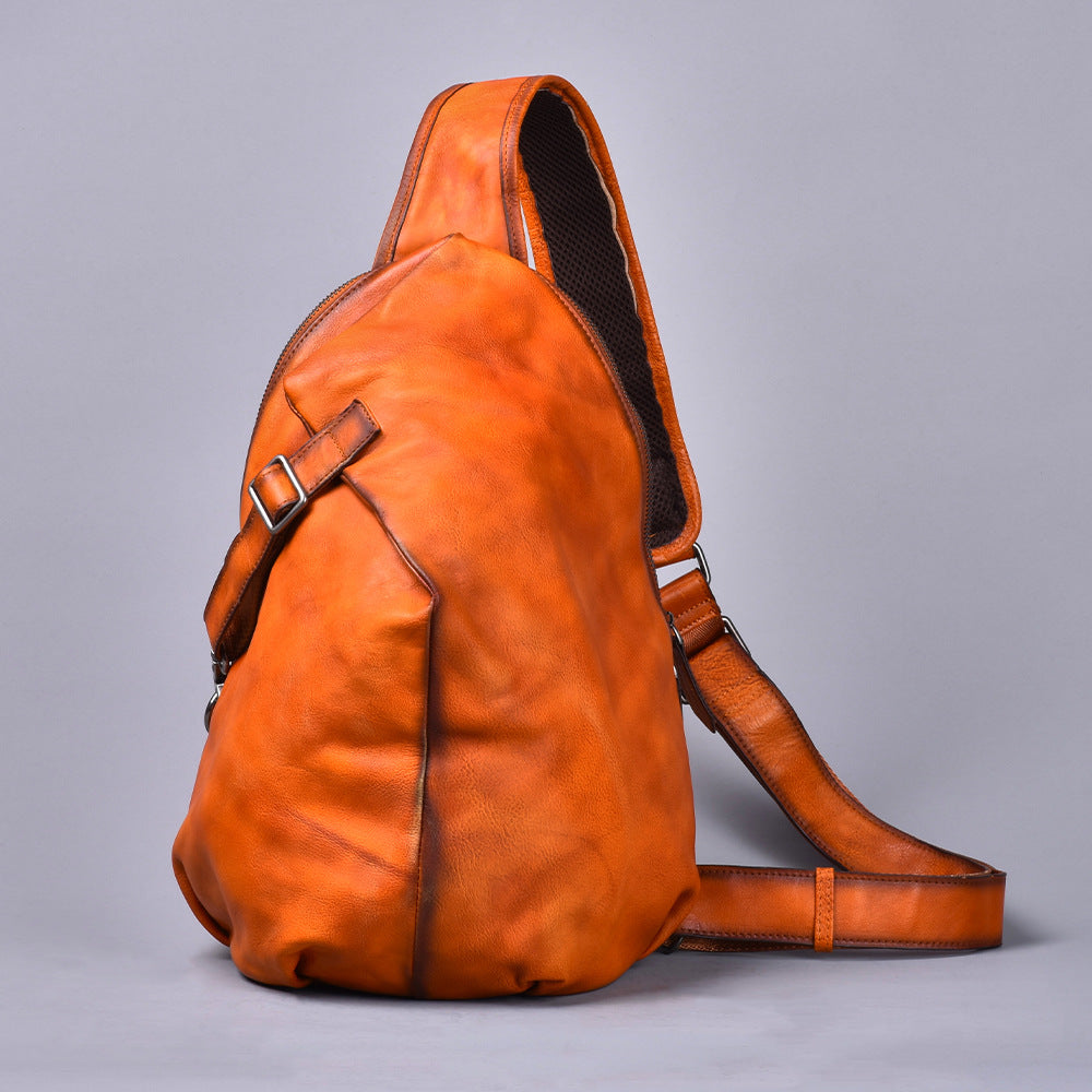 Premium Handcrafted Top-Layer Cowhide Leather Chest Bag for Men | Vintage Style Cross-Body Shoulder Pack with Large Spacious Interior | High-End Casual Sling Bag for Daily Commute, Travel & Outdoor Adventures | Durable & Stylish Genuine Leather Acces