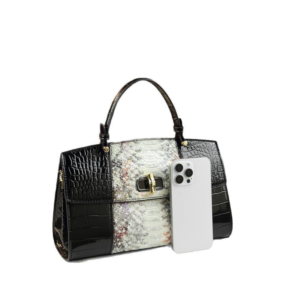 Snakeskin Gradient Boston Bag for Women Light Luxury Shoulder Crossbody Handbag, Color-Block Purse with Exotic Textured Finish