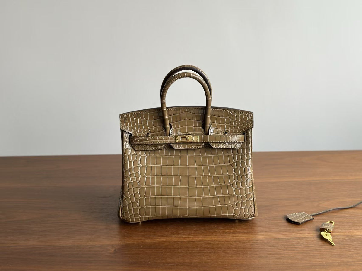 Genuine Leather Tote Bag for Women, Hermès-Inspired Birkin-Style Handbag with Crocodile-Embossed Finish, Top-Grain Cowhide Leather, Hand-Stitched Craftsmanship, Available in 25cm and 30cm, Luxury Everyday Carry Purse
