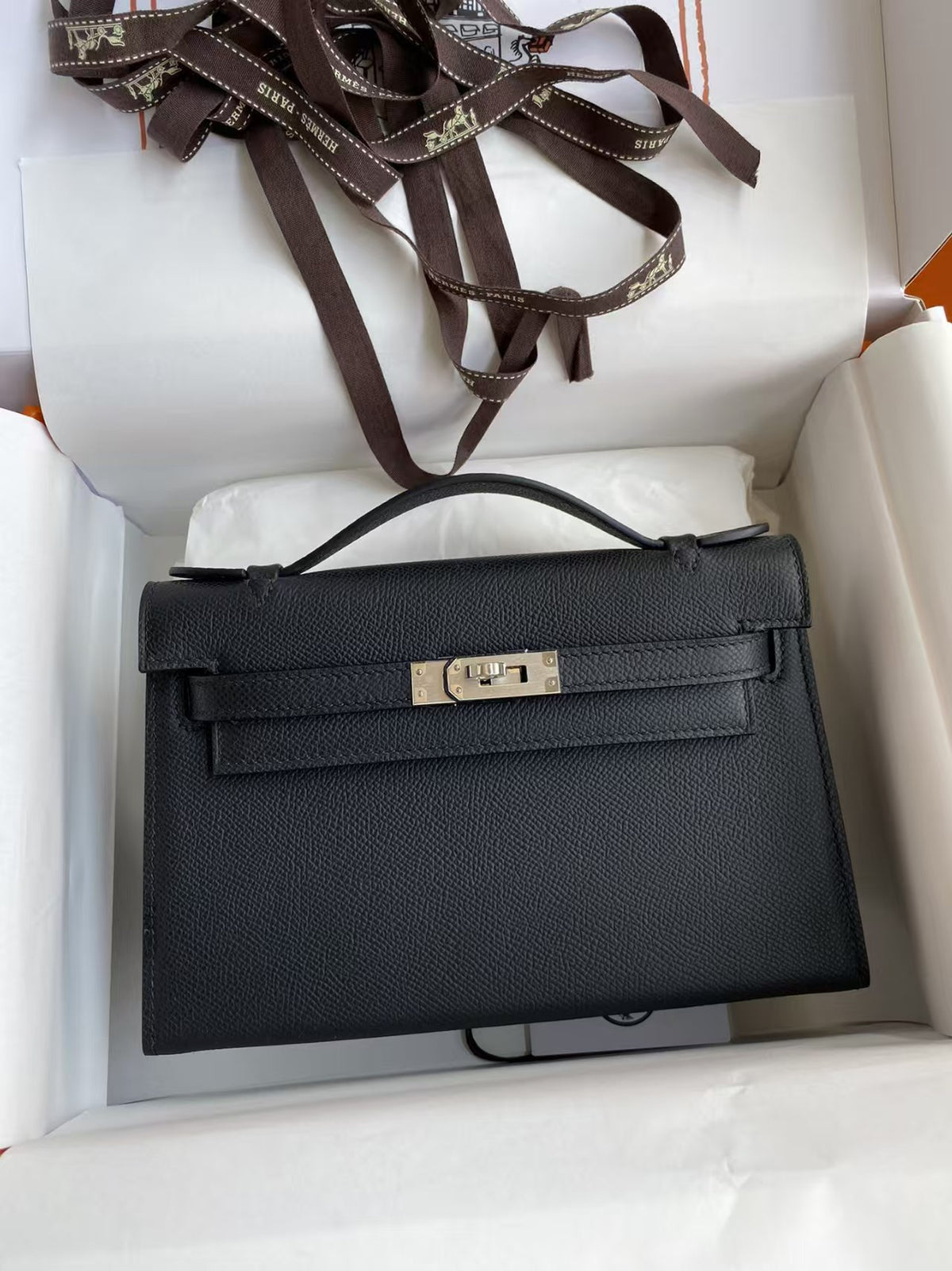 Genuine Top Layer Epsom Palm Texture Cowhide Kelly-Style 22cm Bag for Women, Trendy Street Style Small Square Top Handle Purse, Fashionable Handbag for Ladies