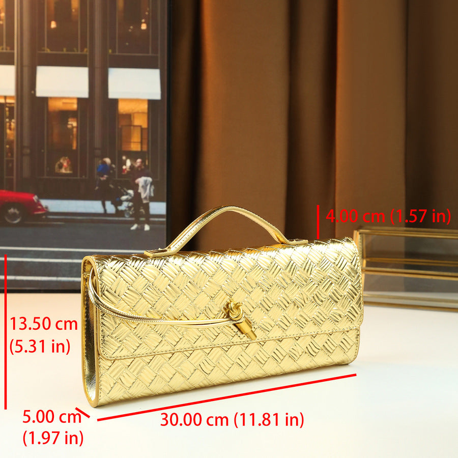 New Arrival Hand-Woven Line Pattern Evening Bag for Women, A Horizontal Baguette Clutch with High-End Look & Fashionable Design