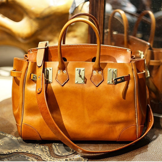 Top Layer Cowhide Birkin-Style Large Capacity Handbag for Men and Women, Vintage Unisex Shoulder Top Handle Crossbody Purse, Premium Leather Tote Bag for Ladies and Gentlemen