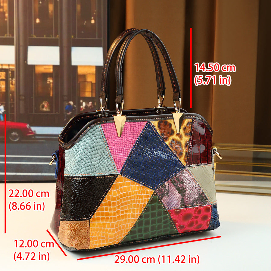 Bright Color Patchwork Tote Bag for Women Elegant Large Capacity Shoulder Crossbody Handbag, Trendy Design with Vibrant Color Panels