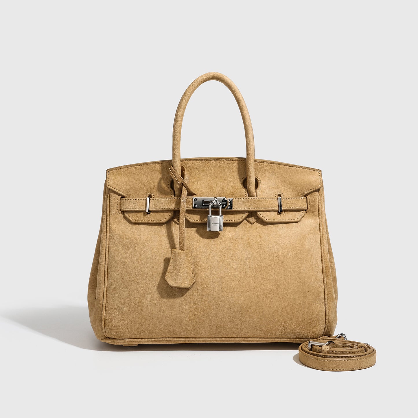 Premium Genuine Leather Birkin-Inspired Tote Bag for Women, Soft Suede-Textured Handbag with Silver-Tone Hardware, Versatile Top-Handle Wristlet Purse for Everyday Elegance