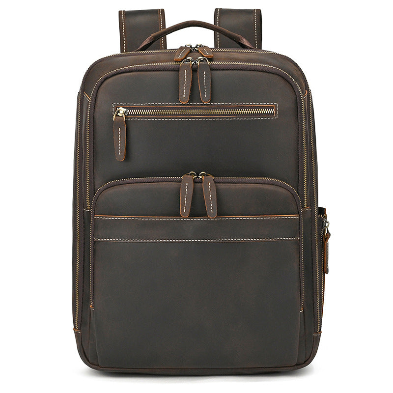 Men's Crazy Horse Leather Backpack Vintage Travel Daypack for Women Students, Genuine Leather Casual Rucksack Large Capacity