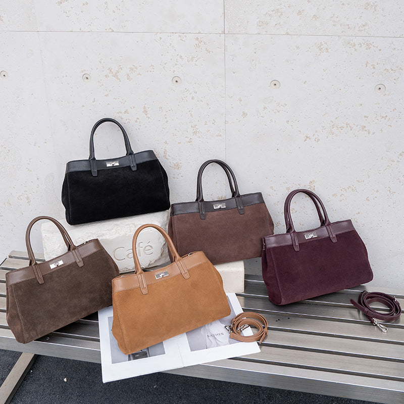 Frosted Cowhide Tote Bag for Women Large Capacity Shoulder Handbag, Elegant Stylish Purse with Soft Matte Leather Finish