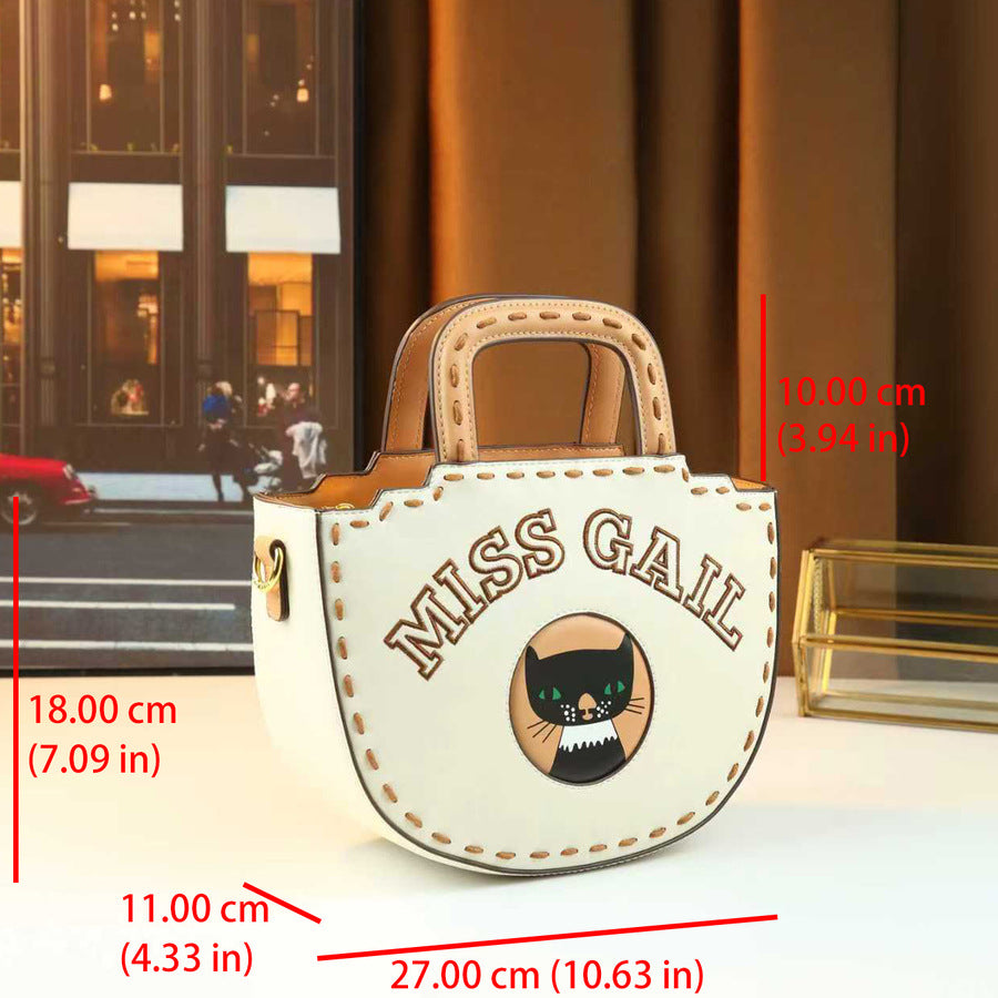 Embroidered Letter Animal Print Bucket Bag for Women Vintage Shoulder Crossbody Handbag, Square Handheld Purse with Playful Wildlife Design