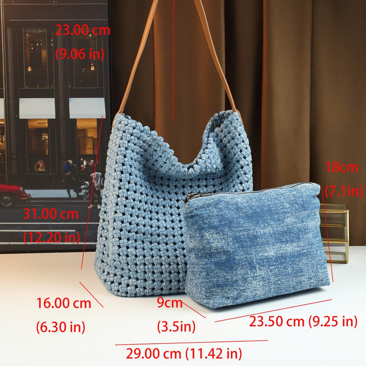 Handwoven Nylon Bucket Bag Set for Women Large Capacity Hollow Knit Sub-Bag, Casual Versatile Underarm Shoulder Purse with 2-in-1 Design