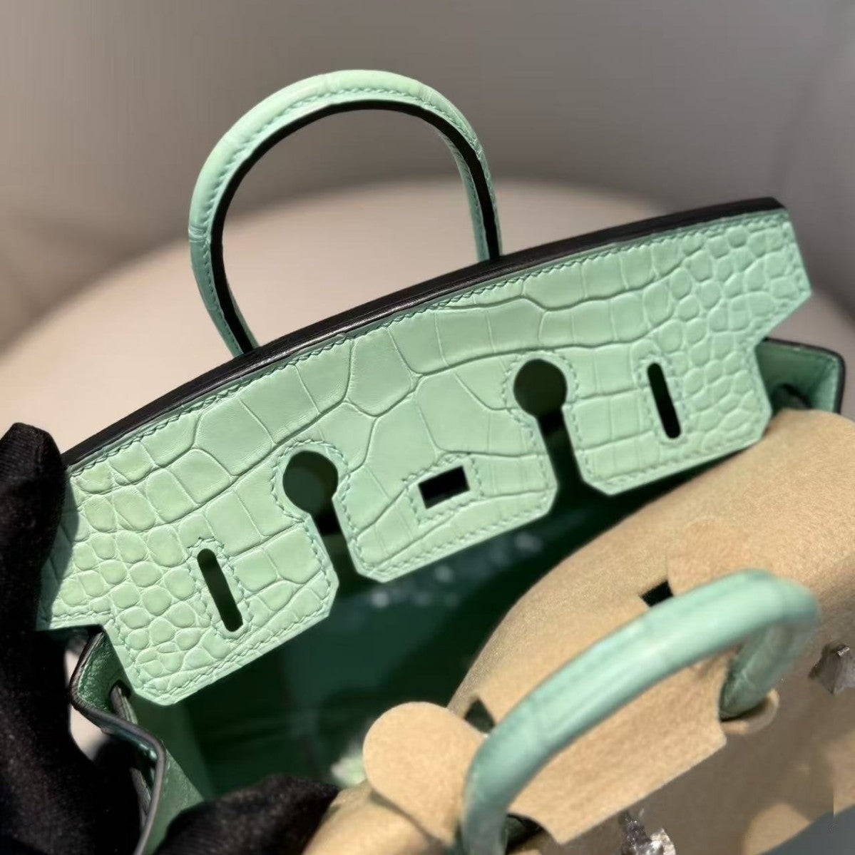 Genuine Top Layer Cowhide Matte Crocodile-Embossed Mini Birkin-Style Bag for Women, Semi-Handmade External Stitching Top Handle Purse, New Premium Handbag for Ladies