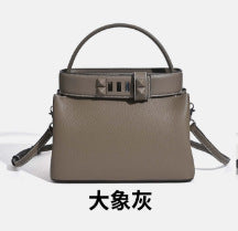 New Fall/Winter Premium Top-Handle Handbag for Women, Versatile Shoulder Crossbody Tote with Studded Turn-Lock Closure & Sophisticated Design, Perfect Commuter Bag for Everyday Elegance