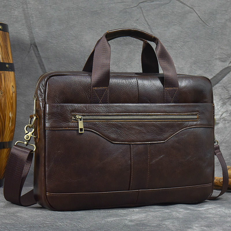 Fashionable Top Layer Cowhide Business Briefcase, Laptop Shoulder Crossbody Commute Bag, Premium Genuine Leather Work Bag for Men