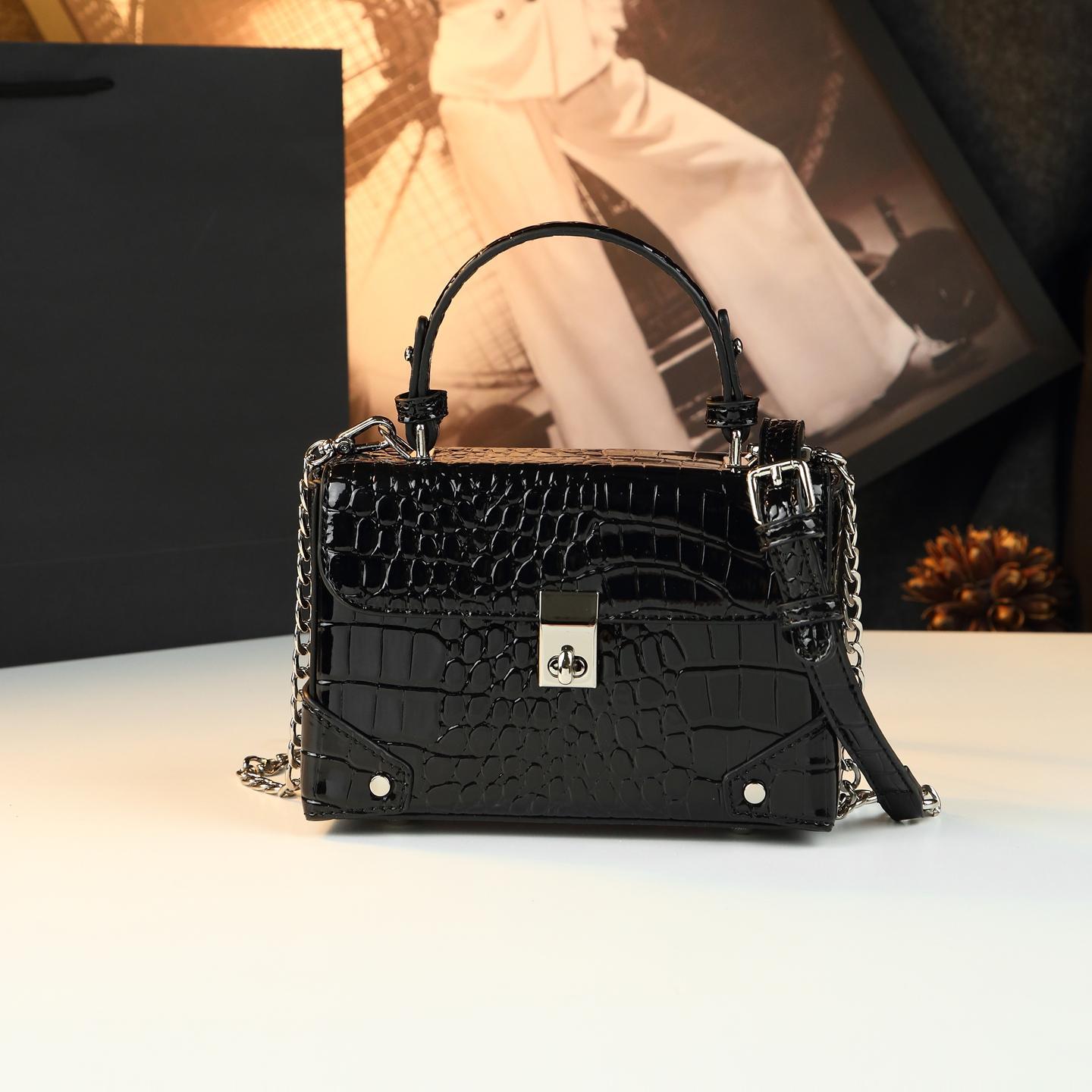 New Arrival Anti-Theft Patent Leather Croc-Effect Bag for Women, A Versatile Small Shoulder Crossbody Top-Handle Handbag with Fashionable Design