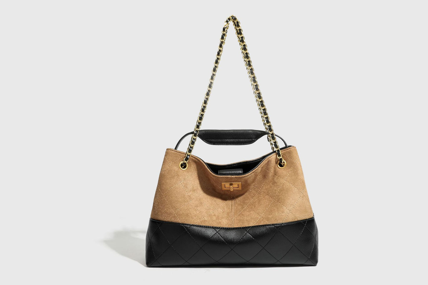 Genuine Leather Vintage Patchwork Quilted Tote Bag for Women, New Large Capacity Commute Shoulder Underarm Purse with Chain Strap, Premium Handbag for Ladies