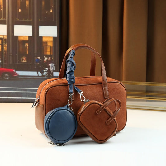 Suede Boston Tote Bag Set for Women Shoulder Crossbody Handbag with Detachable Sub-Bag, Niche Versatile Purse with Soft Texture