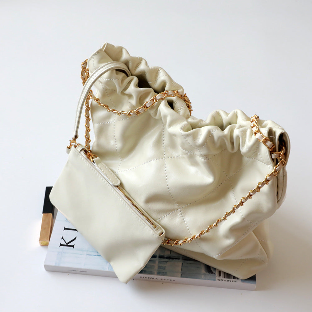 Top Layer Cowhide Quilted Underarm Tote Bag for Women Large Capacity Chain Shoulder Handbag, Classic Purse with Luxurious Texture