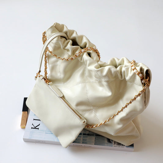 Top Layer Cowhide Quilted Underarm Tote Bag for Women Large Capacity Chain Shoulder Handbag, Classic Purse with Luxurious Texture