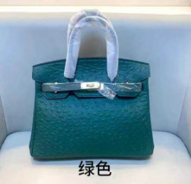 Premium Ostrich-Embossed Birkin-Inspired Tote Bag for Women, Top-Layer Cowhide Leather with Spacious Large Capacity, Casual Top-Handle Handbag for Everyday Style