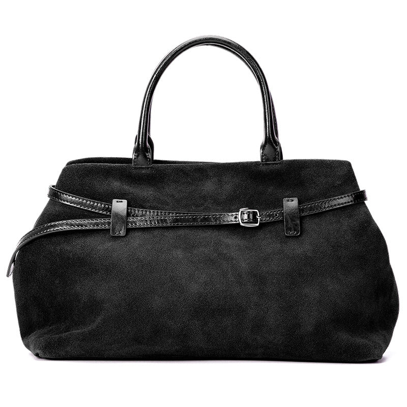Suede Cowhide Tote Bag for Women Vintage Commuter Shoulder Handbag, Premium Textured Purse with Timeless Elegance