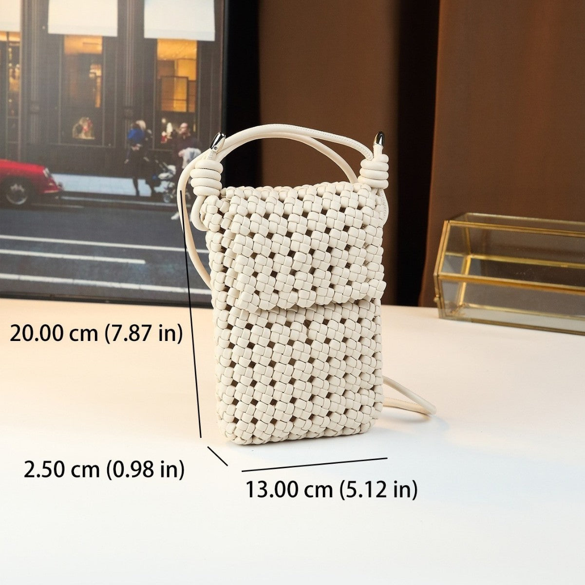 Handwoven Hollow Phone Bag for Women Niche Shoulder Crossbody Mini Purse, Fashionable Small Bag with Artisan Woven Texture