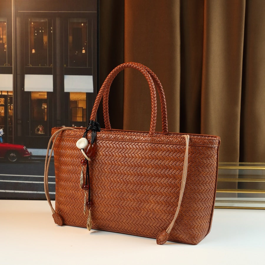 Handwoven French Basket Tote Bag for Women Summer Casual Shoulder Crossbody Handbag, Picnic-Style Purse with Natural Woven Texture