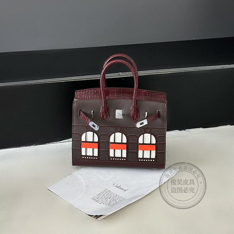 Vintage Small House Kelly-Style Handbag for Women, Exquisite Two-Tone Crossbody Purse, Niche Designer Top-Handle Bag with Retro Charm