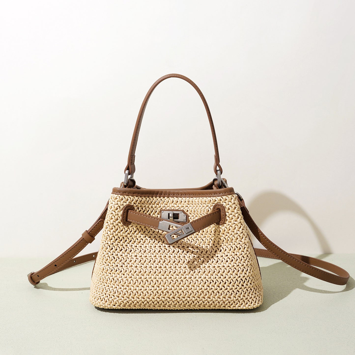 Casual Basket Woven Bucket Bag in Genuine Leather, Korean Style Patchwork Underarm Shoulder Crossbody Purse, Versatile Handbag for Women