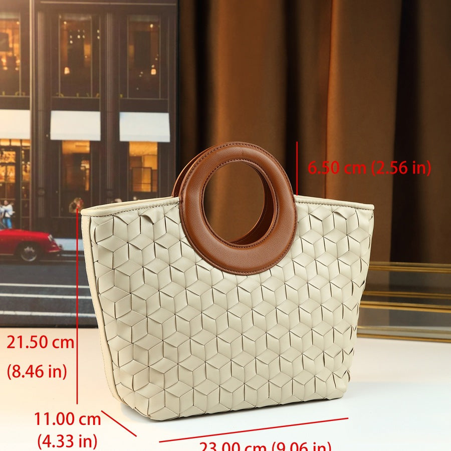 Woven Handle Basket Bag Set for Women Summer Quilted Tote Sub-Bag Handbag, Classic Versatile Shoulder Purse with Artisan Woven Design