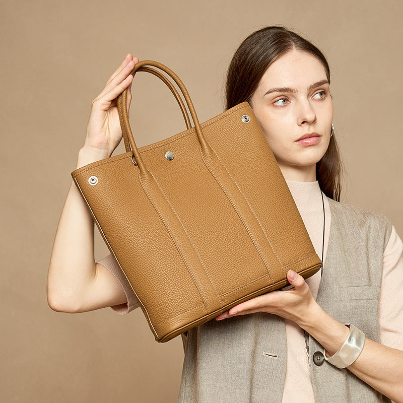 Genuine Top Layer Cowhide Garden Bag for Women, New Light Luxury Large Capacity Shoulder Top Handle Handbag, Premium Chic Purse for Ladies