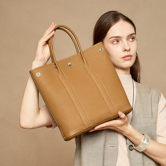 Genuine Top Layer Cowhide Garden Bag for Women, New Light Luxury Large Capacity Shoulder Top Handle Handbag, Premium Chic Purse for Ladies