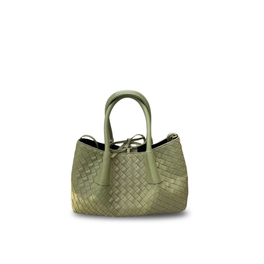 Leather New Woven Tote Bag Hand Crossbody One Shoulder Underarm Bag Women's Large Capacity Bag Mommy Bag